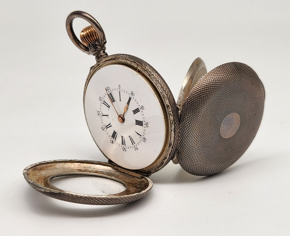 Antique Pocket Watch 800 Sterling Silver Porcelain Face - For Parts or Repair